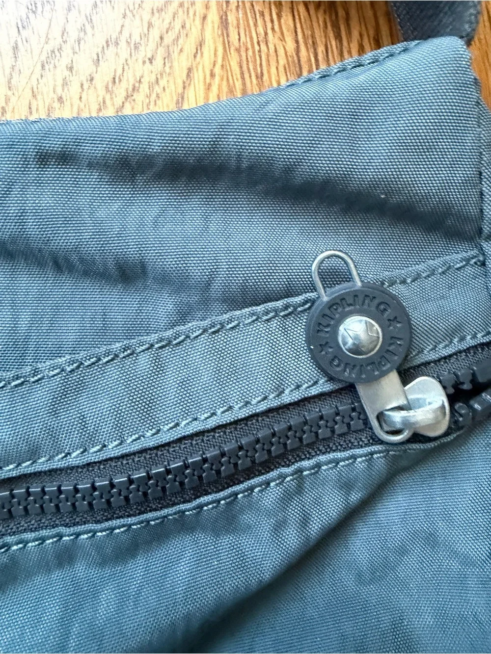 Kipling Blue Gray Nylon Crossbody Bag w/ Monkey Charm Y2K